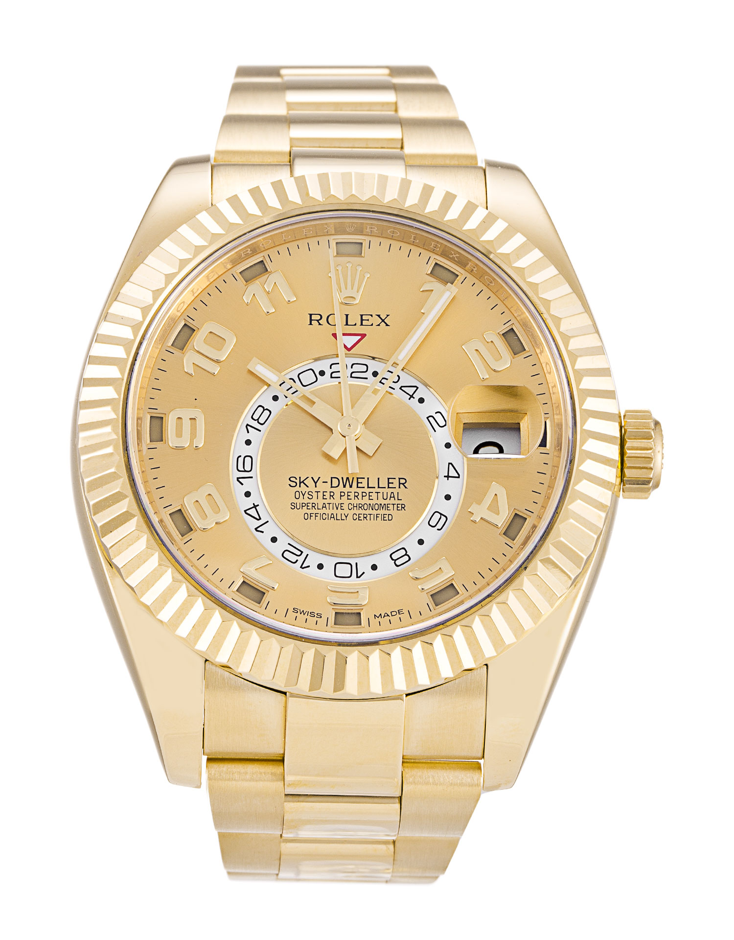 Rolex Sky-Dweller 326938 42MM Yellow Gold Champagne Dial With Arabic Hour Markers width=500